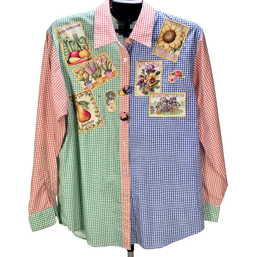 Patchwork Gingham Button-Down Shirt - Multicolor